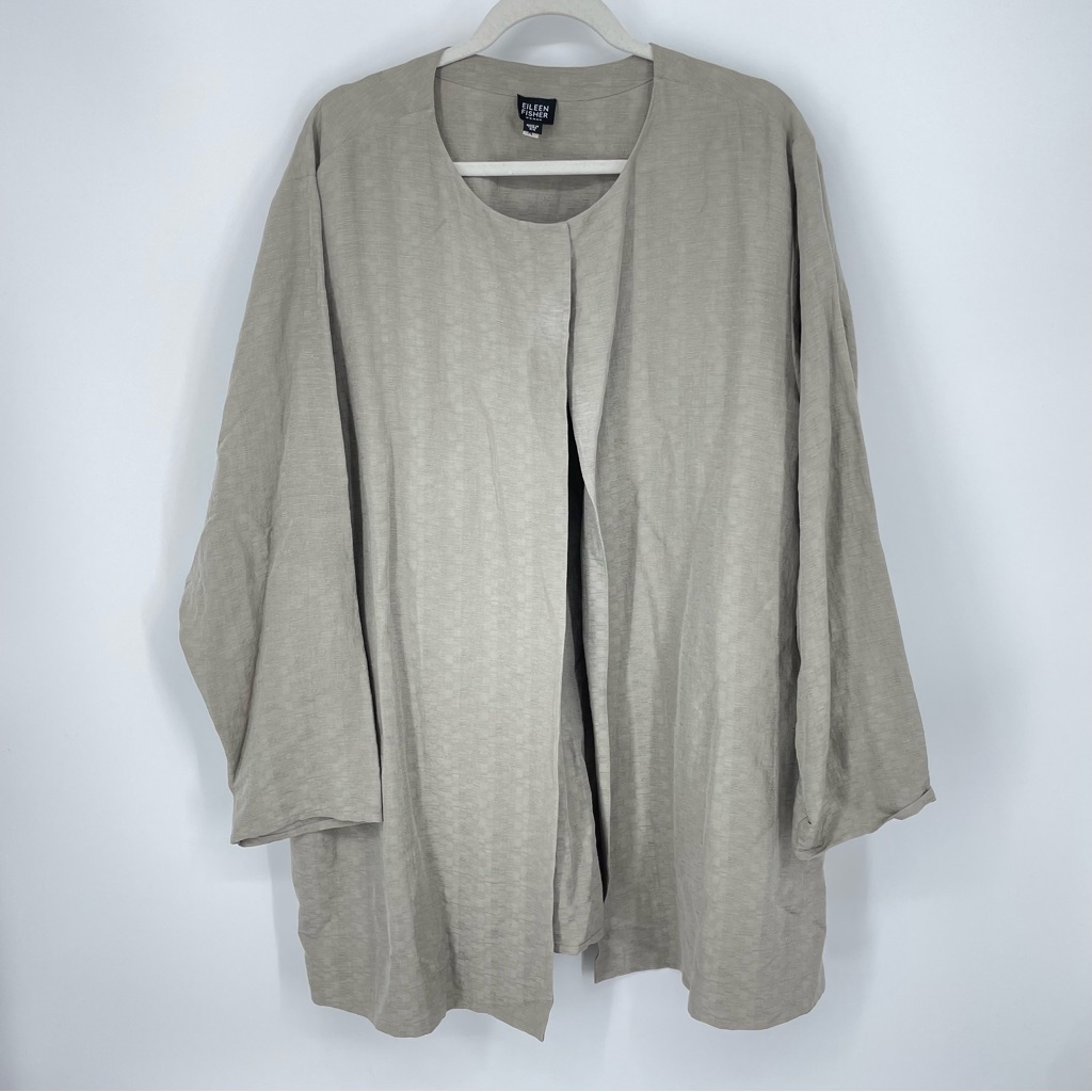 Eileen Fisher Womens Silk Linen Jacket Beige Long Sleeve Sz 2x Textured